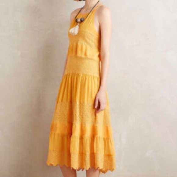 Anthropologie HD in Paris Marigold Tiered Sleeveless MIDI Dress - Picture 2 of 6